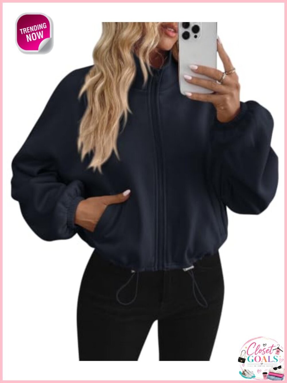 Women's Cropped Fleece Sweatshirt Zip Up Jacket Oversized Fall Winter